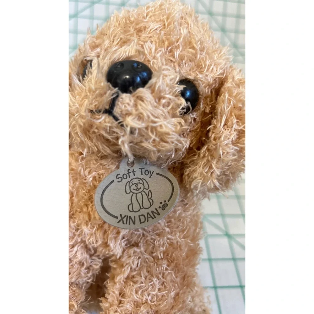 Xin Dan Tan Poodle Plush Shaggy Dog Stuffed Animal with Medallion Tag 10 Inch